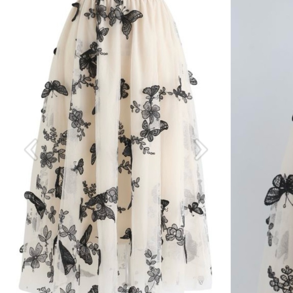 Chicwish Cream and Black Butterfly Midi Skirt